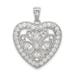 Sterling Silver Rhodium-plated CZ Filigree Heart Pendant QP1367