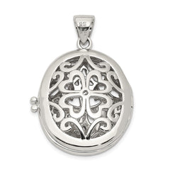 Sterling Silver Rhodium-plated CZ Fancy Filigree Oval 22mm Locket QP1454