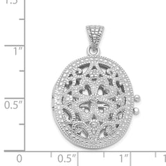 Sterling Silver Rhodium-plated CZ Fancy Filigree Oval 22mm Locket QP1454