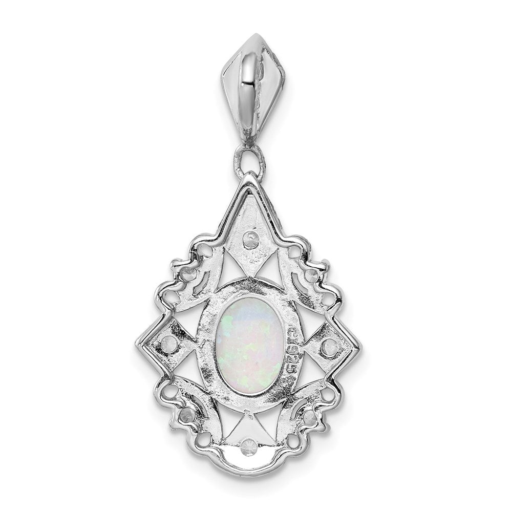 Sterling Silver Rhodium-plated Created Opal and CZ Pendant QP1494