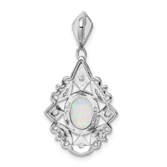 Sterling Silver Rhodium-plated Created Opal and CZ Pendant QP1494