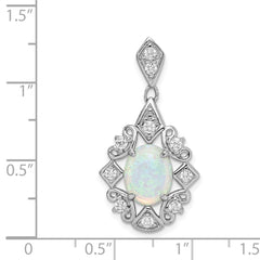 Sterling Silver Rhodium-plated Created Opal and CZ Pendant QP1494