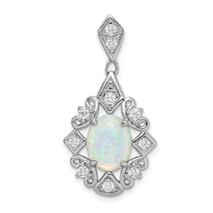 Sterling Silver Rhodium-plated Created Opal and CZ Pendant QP1494