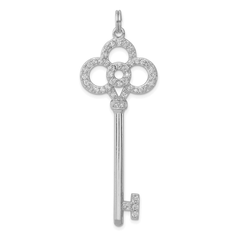 Sterling Silver Rhodium-plated and CZ Key Pendant QP1523