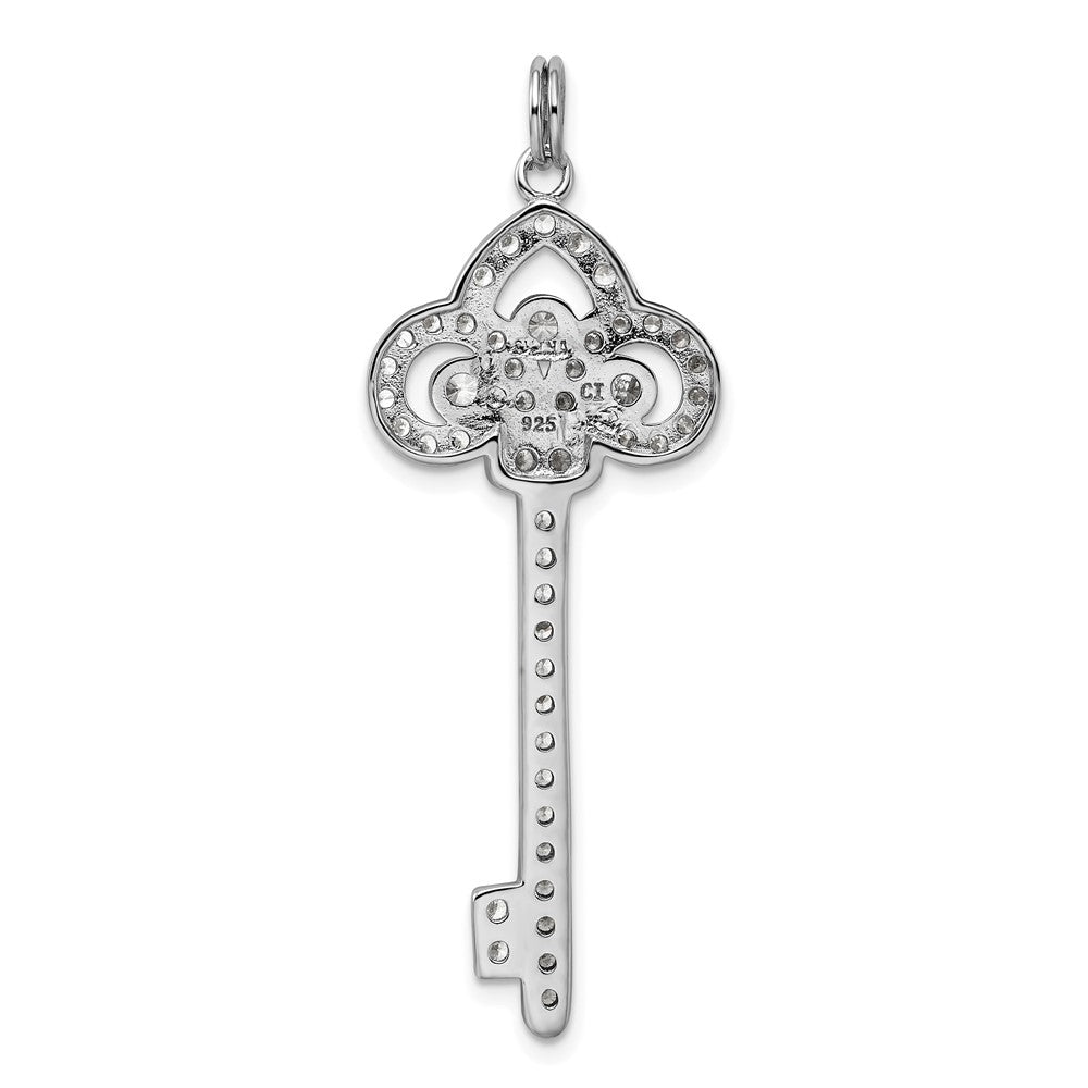 Sterling Silver Rhodium-plated and CZ Key Pendant QP1527