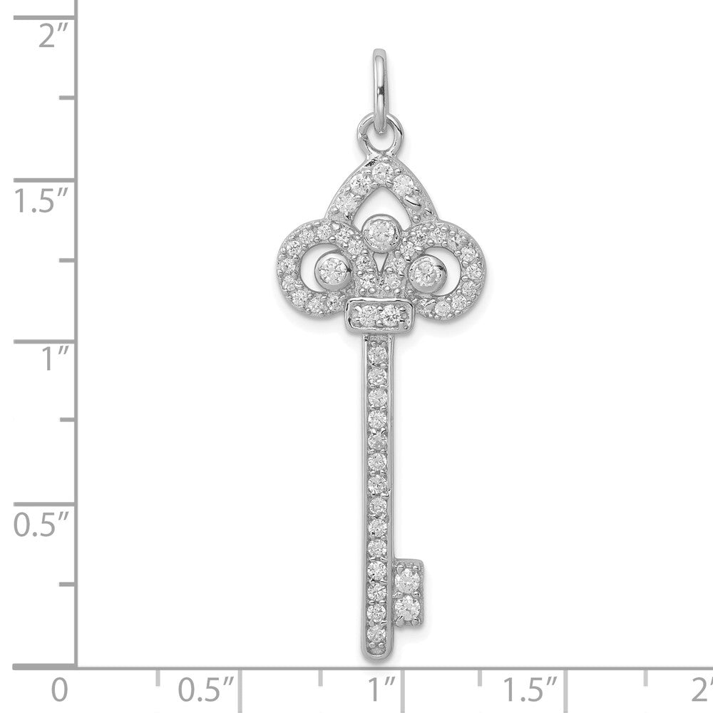Sterling Silver Rhodium-plated and CZ Key Pendant QP1527
