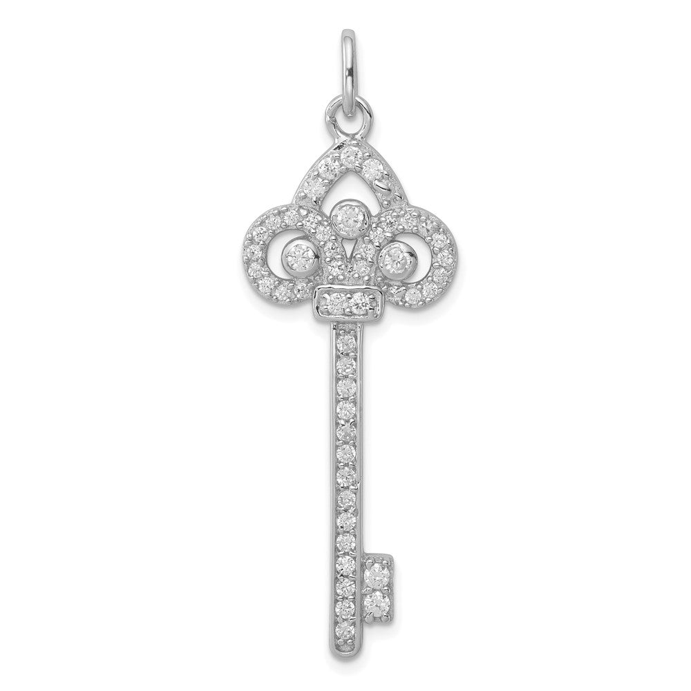 Sterling Silver Rhodium-plated and CZ Key Pendant QP1527
