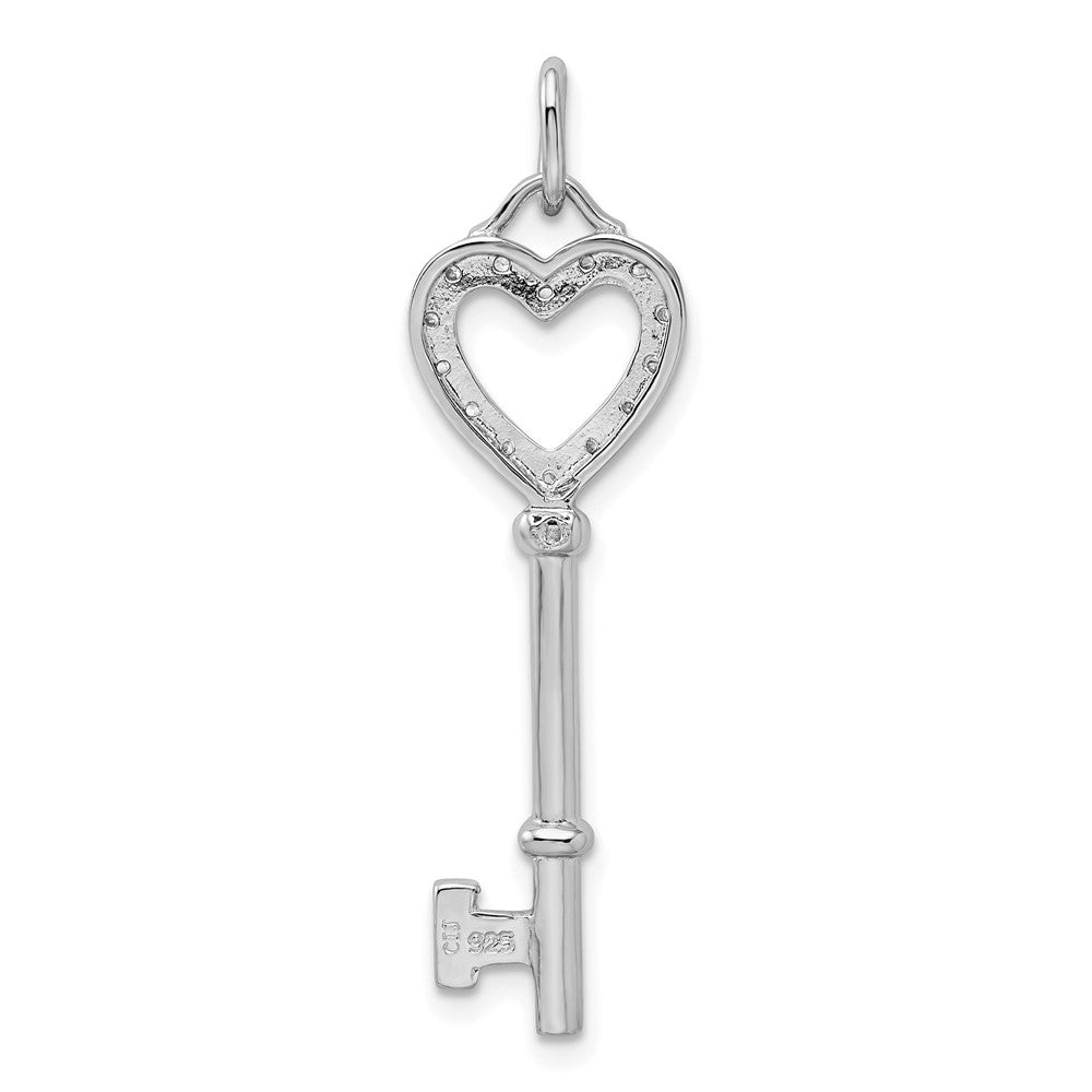 Sterling Silver Rhodium-plated CZ Heart Key Pendant QP1539