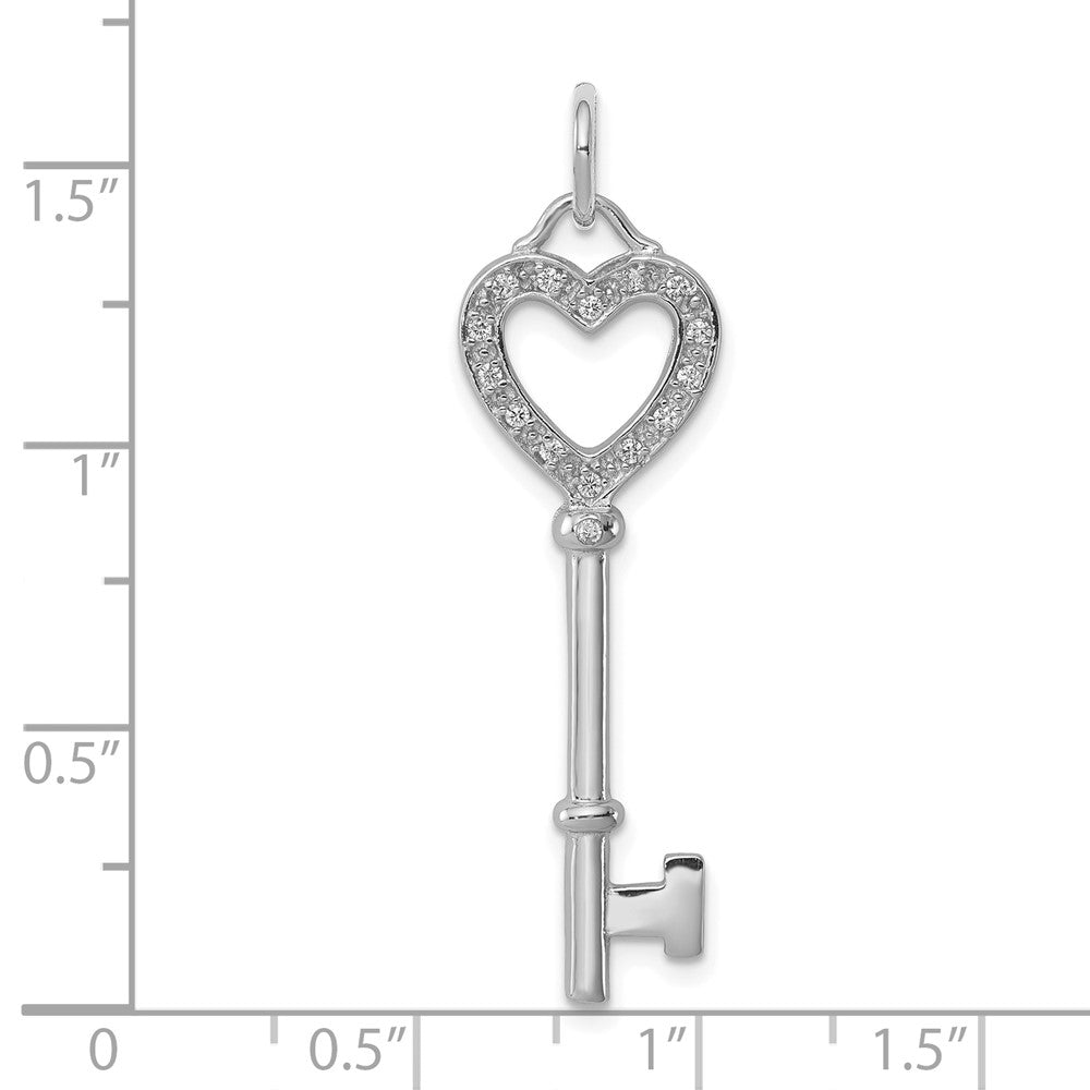 Sterling Silver Rhodium-plated CZ Heart Key Pendant QP1539