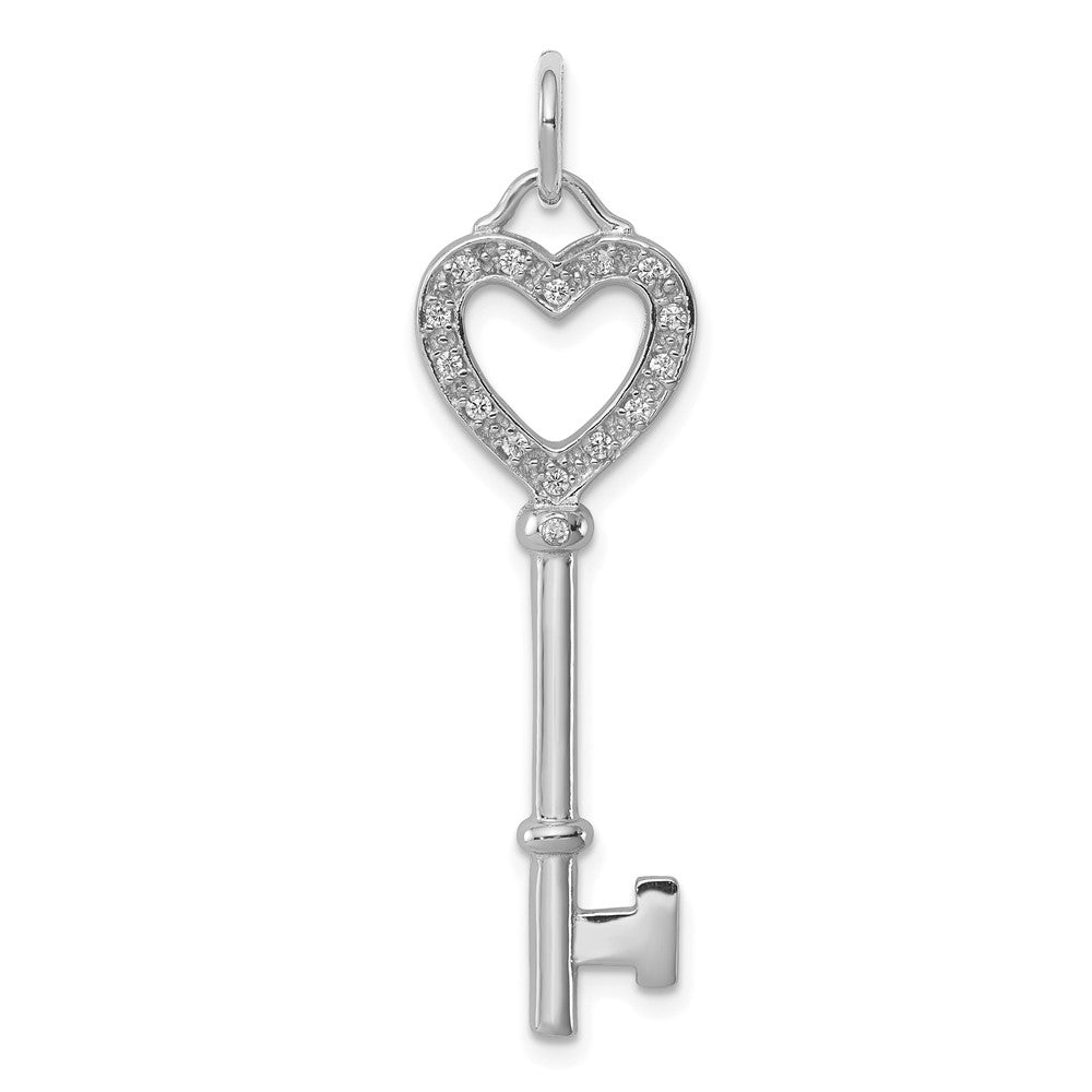 Sterling Silver Rhodium-plated CZ Heart Key Pendant QP1539