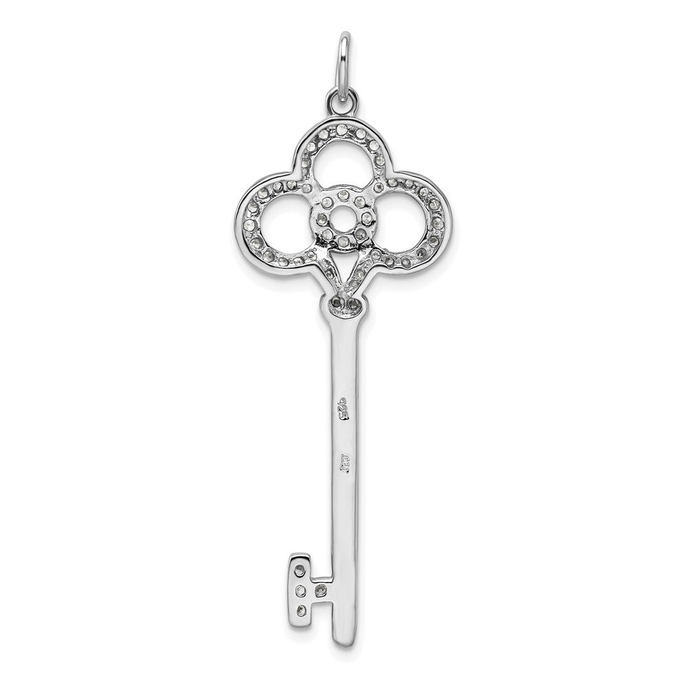 Sterling Silver Rhodium-plated CZ Key Pendant QP1545