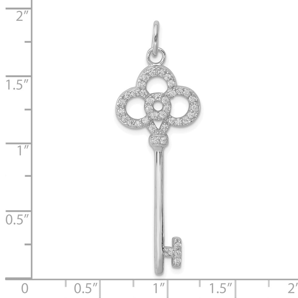Sterling Silver Rhodium-plated CZ Key Pendant QP1545