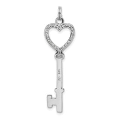 Sterling Silver Rhodium-plated CZ Heart Key Pendant QP1550