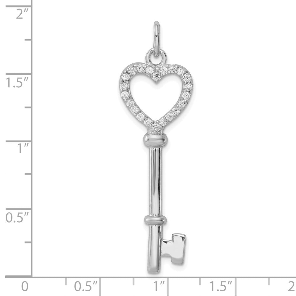 Sterling Silver Rhodium-plated CZ Heart Key Pendant QP1550