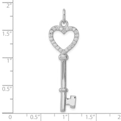 Sterling Silver Rhodium-plated CZ Heart Key Pendant QP1550