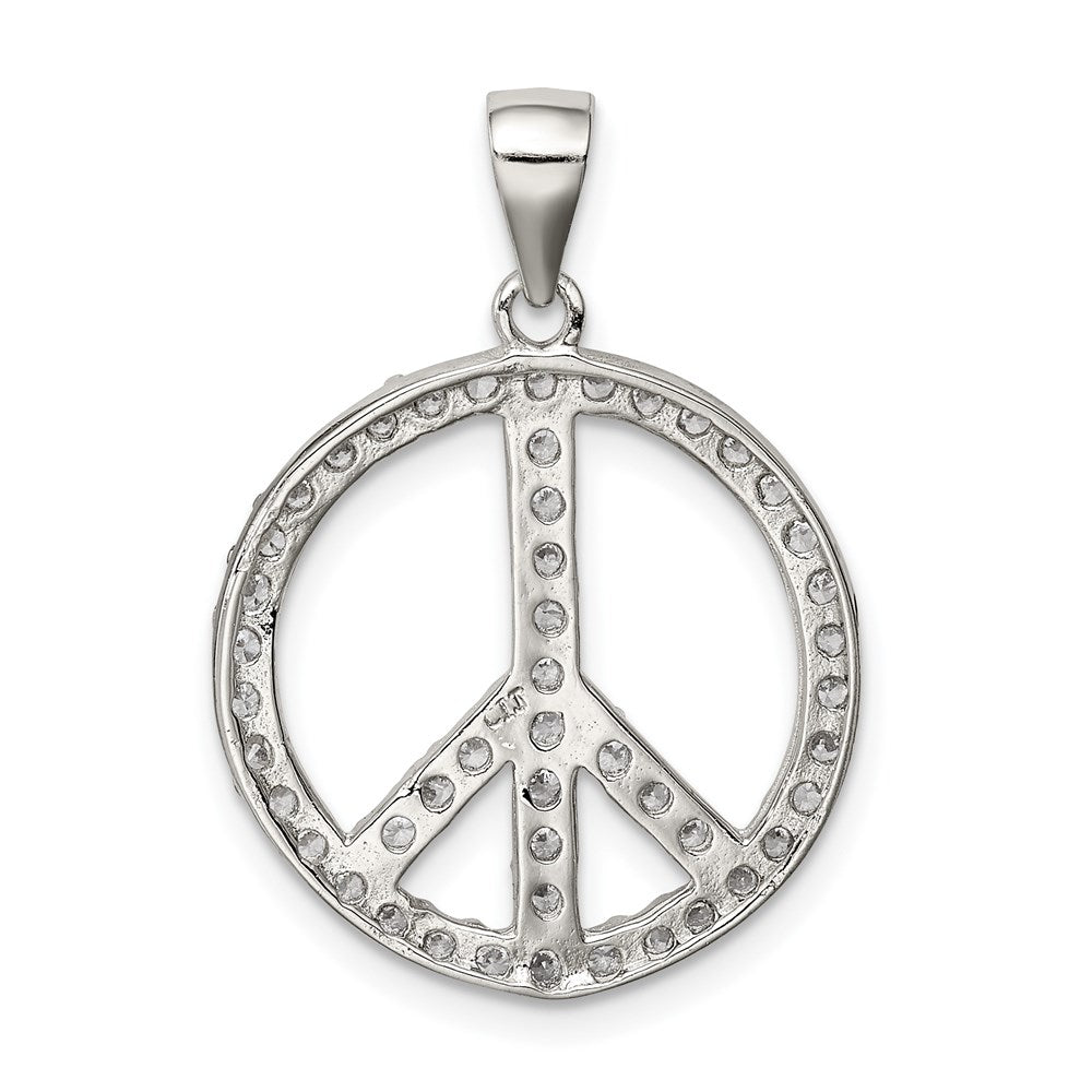 Sterling Silver Rhodium-plated CZ Peace Symbol Pendant QP1831