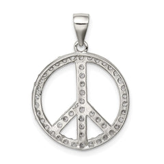 Sterling Silver Rhodium-plated CZ Peace Symbol Pendant QP1831
