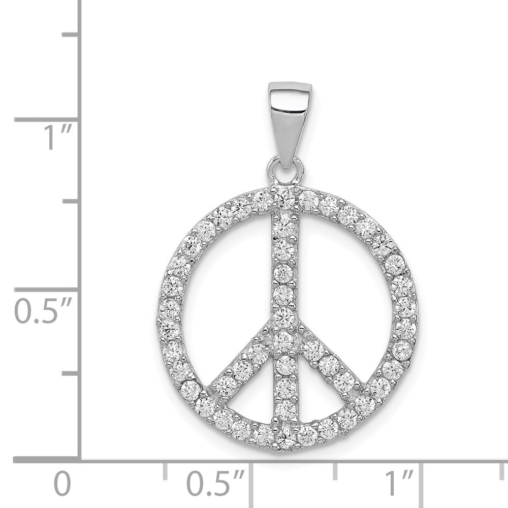 Sterling Silver Rhodium-plated CZ Peace Symbol Pendant QP1831