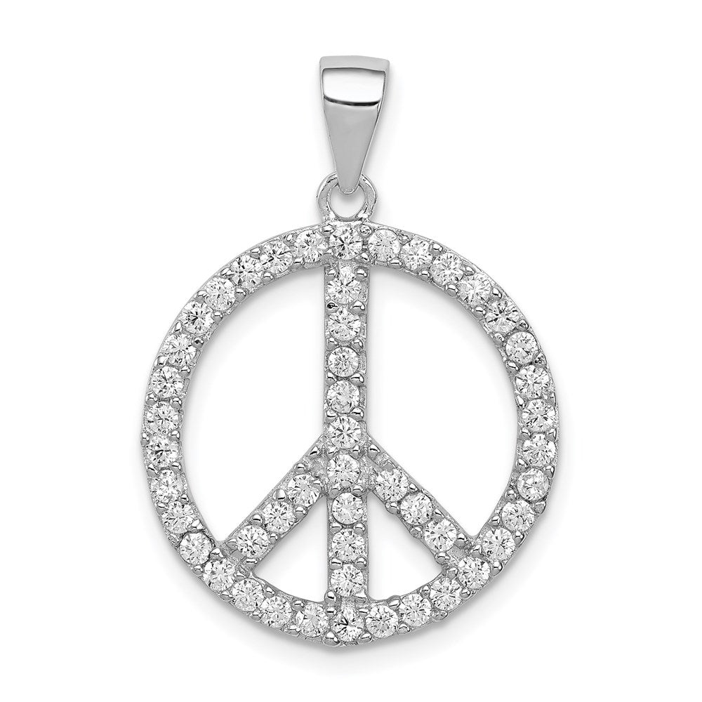 Sterling Silver Rhodium-plated CZ Peace Symbol Pendant QP1831