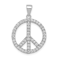 Sterling Silver Rhodium-plated CZ Peace Symbol Pendant QP1831