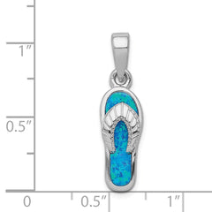 Sterling Silver Rhodium-plated Polished Created Blue Inlay Opal Sandal Pendant QP1887