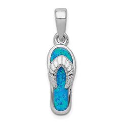 Sterling Silver Rhodium-plated Polished Created Blue Inlay Opal Sandal Pendant QP1887
