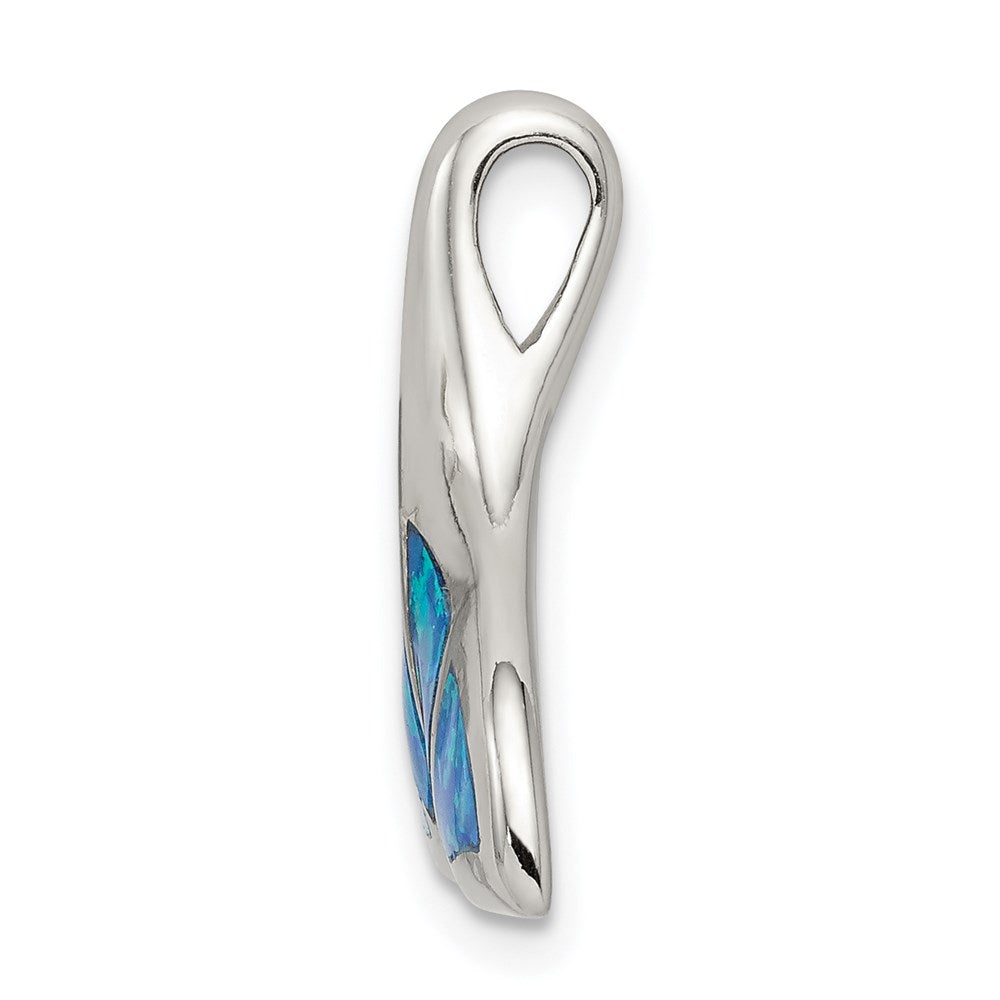 Sterling Silver Rhodium-plated Polished Created Blue Opal Whale Tail Chain Slide QP1888