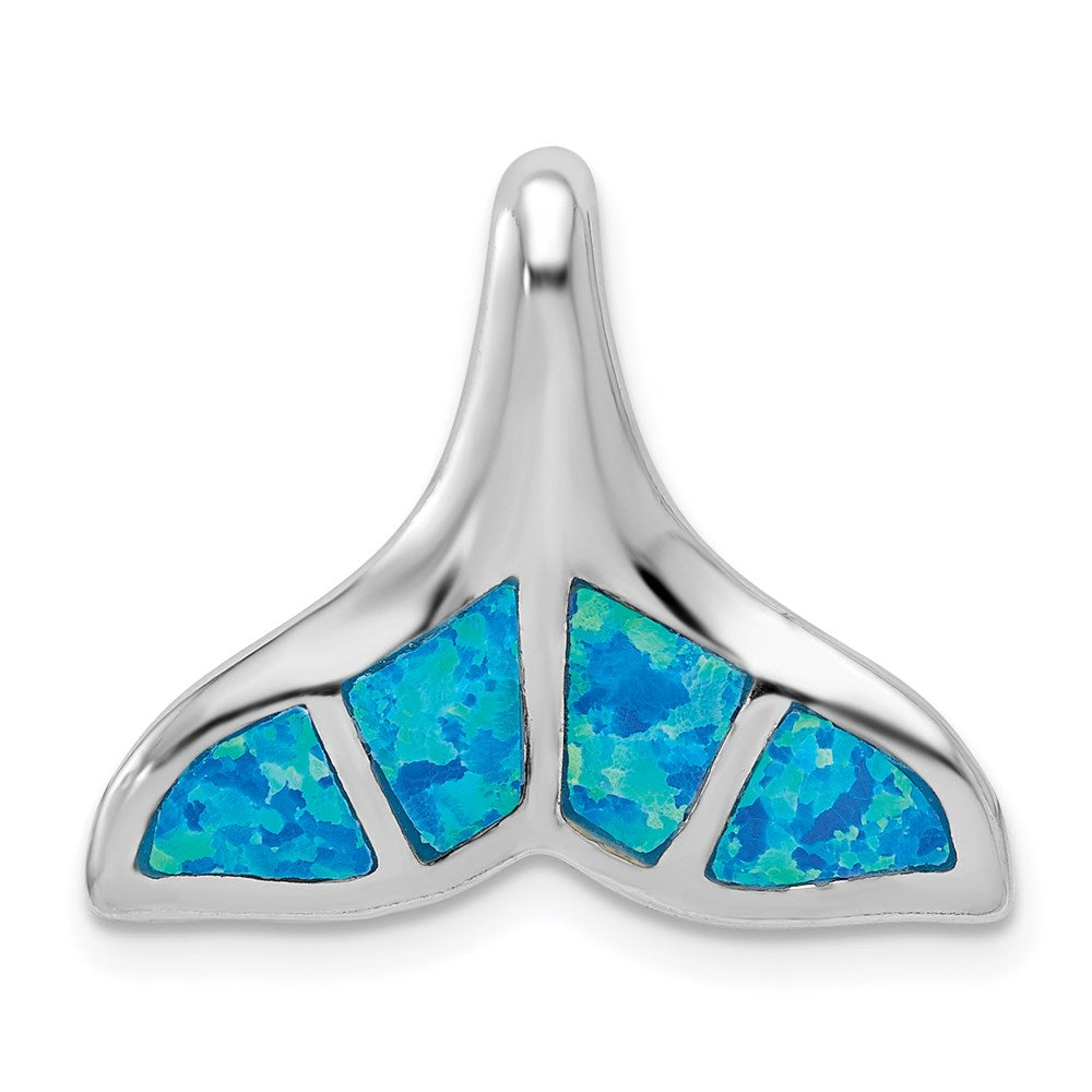 Sterling Silver Rhodium-plated Polished Created Blue Opal Whale Tail Chain Slide QP1888