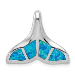 Sterling Silver Rhodium-plated Polished Created Blue Opal Whale Tail Chain Slide QP1888