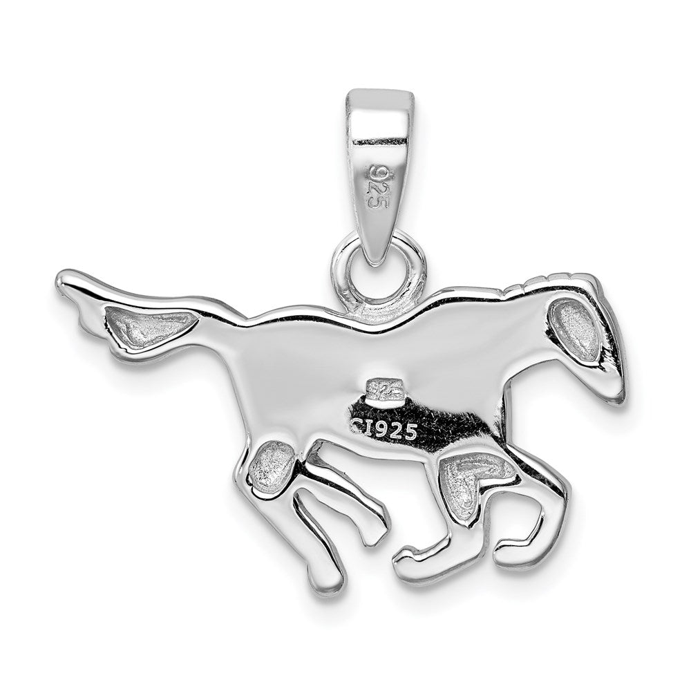 Sterling Silver Rhod-plated Created Blue Opal Inlay Horse Pendant QP1889