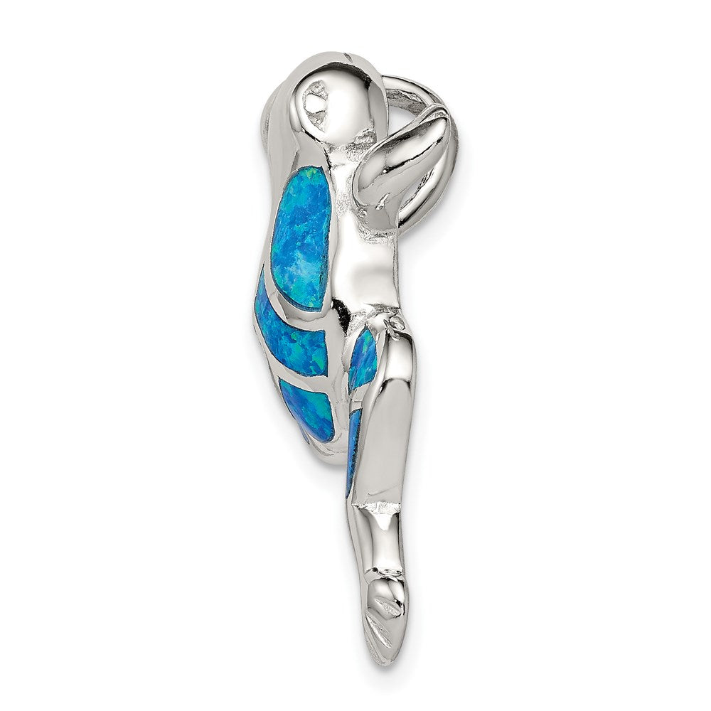 Sterling Silver Rhod-plated Created Blue Opal Inlay Frog Slide Pendant QP1890