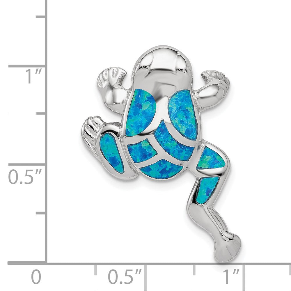 Sterling Silver Rhod-plated Created Blue Opal Inlay Frog Slide Pendant QP1890