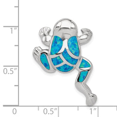 Sterling Silver Rhod-plated Created Blue Opal Inlay Frog Slide Pendant QP1890