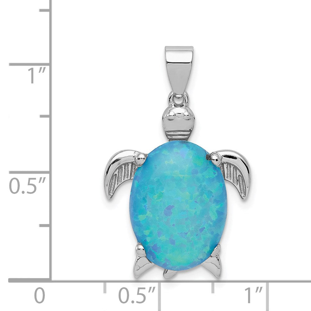 Sterling Silver Rhodium-plated Polished Created Blue Opal Inlay Sea Turtle Pendant QP1891