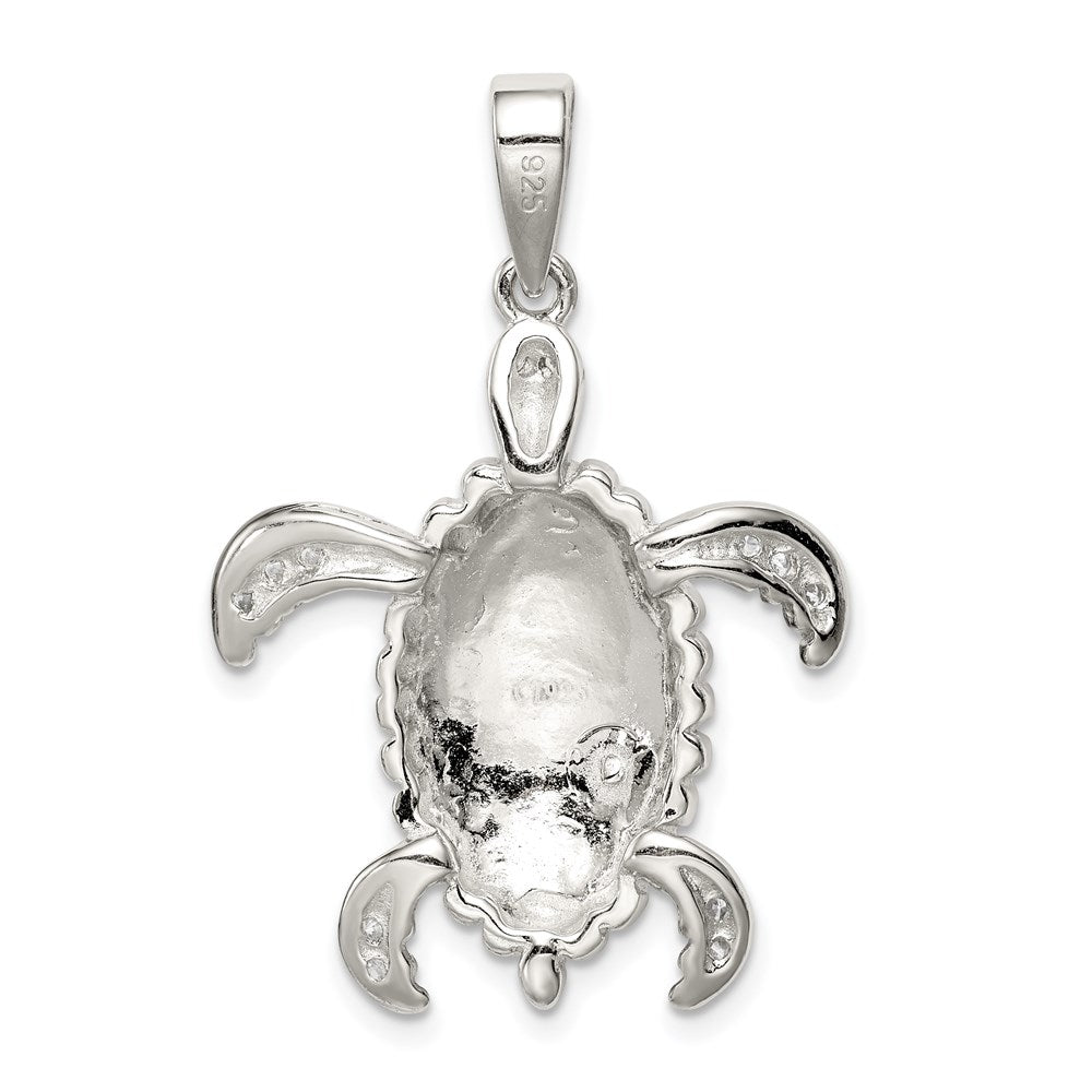 Sterling Silver Rhod-plated Created Blue Opal Inlay/CZ Tortoise Pendant QP1892