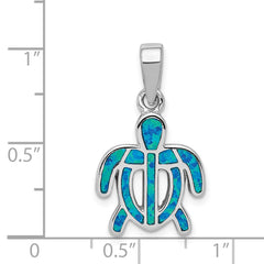Sterling Silver Rhodium-plated Polished Created Blue Opal Inlay Tortoise Pendant QP1893