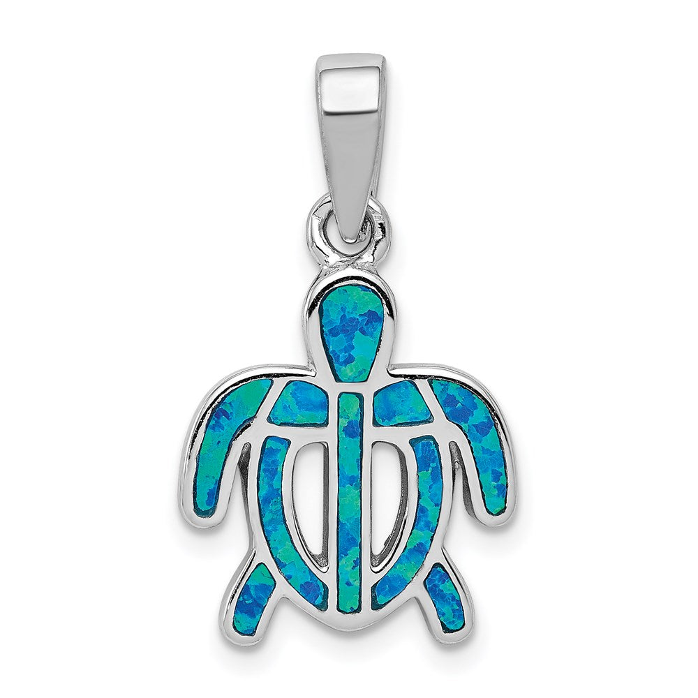 Sterling Silver Rhodium-plated Polished Created Blue Opal Inlay Tortoise Pendant QP1893