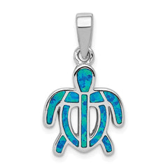 Sterling Silver Rhodium-plated Polished Created Blue Opal Inlay Tortoise Pendant QP1893