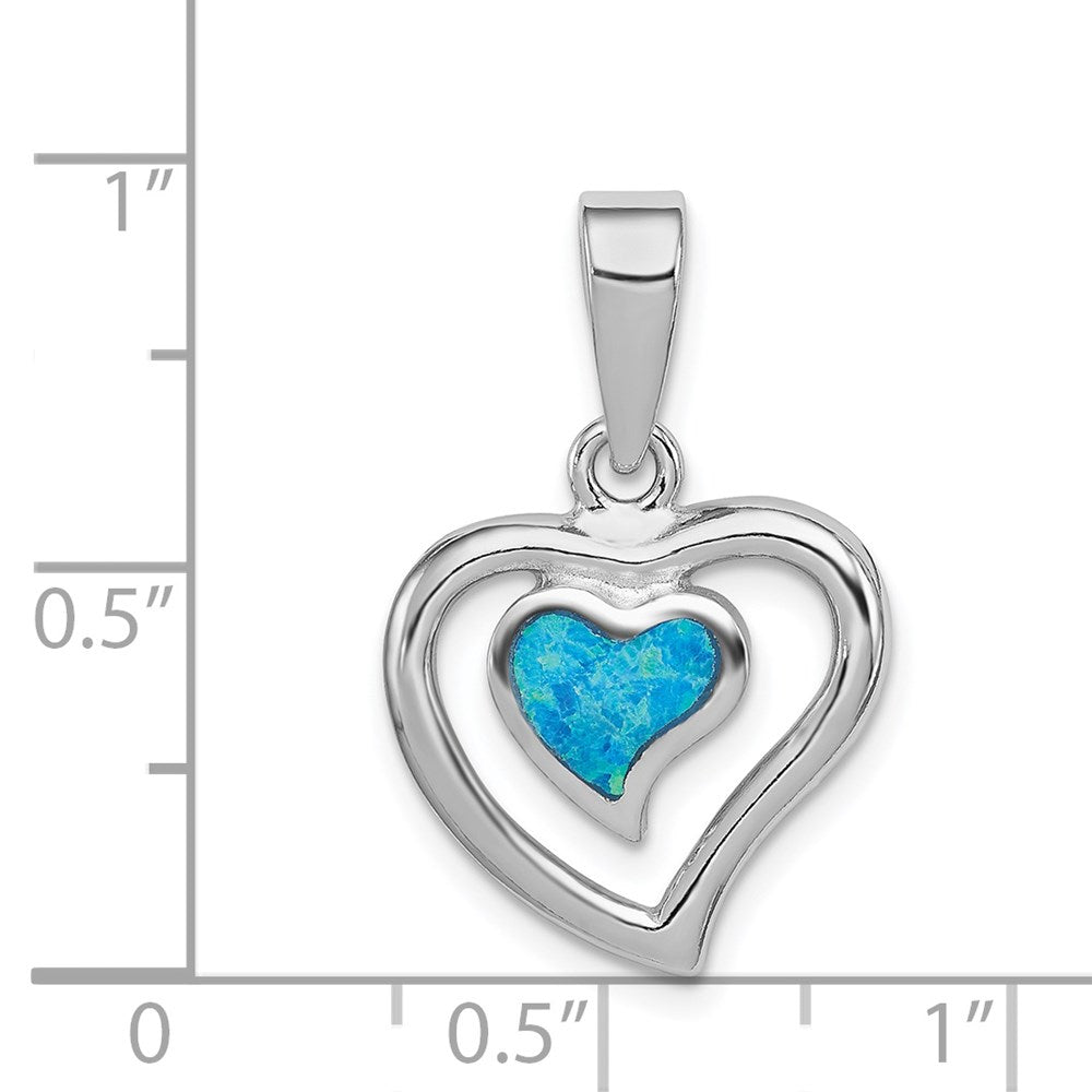 Sterling Silver Rhodium-plated Created Blue Opal Inlay Heart Pendant QP1894