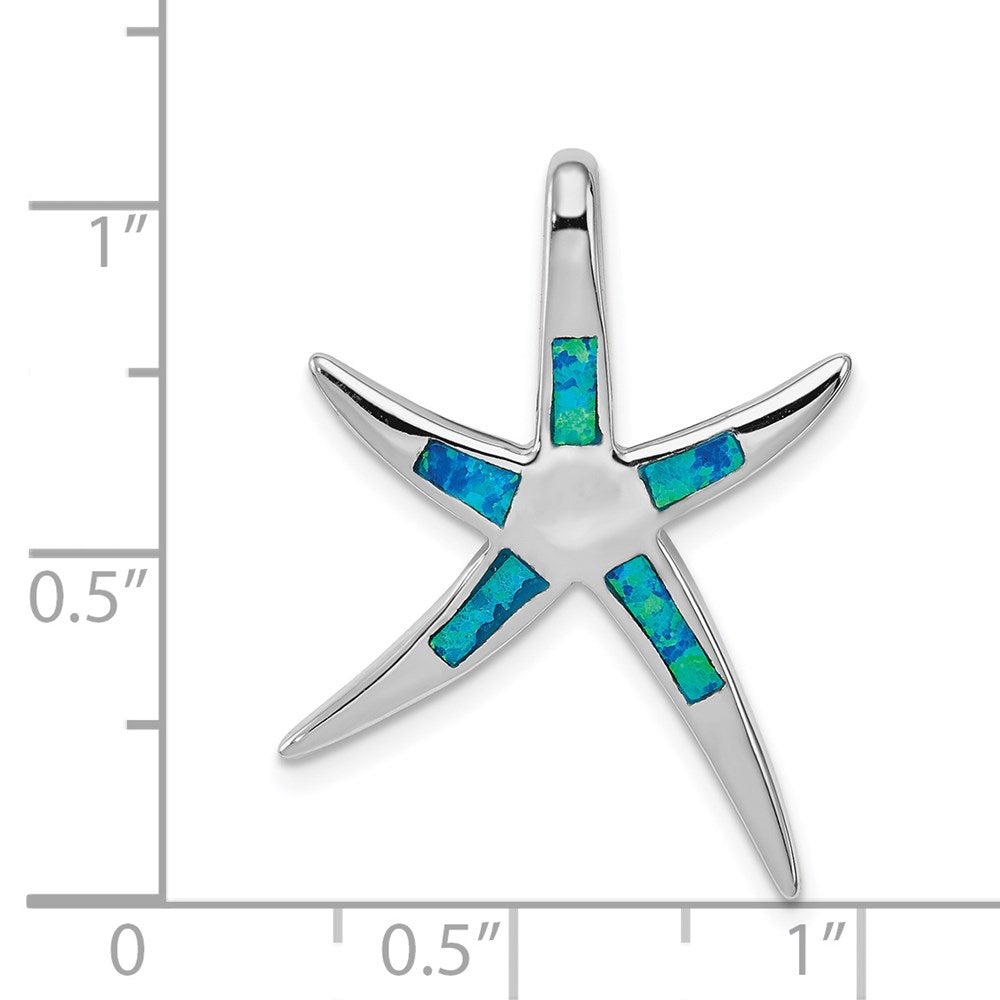 Sterling Silver Rhodium-plated Created Blue Opal Inlay Flat Starfish Slide QP1895