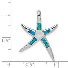 Sterling Silver Rhodium-plated Created Blue Opal Inlay Flat Starfish Slide QP1895