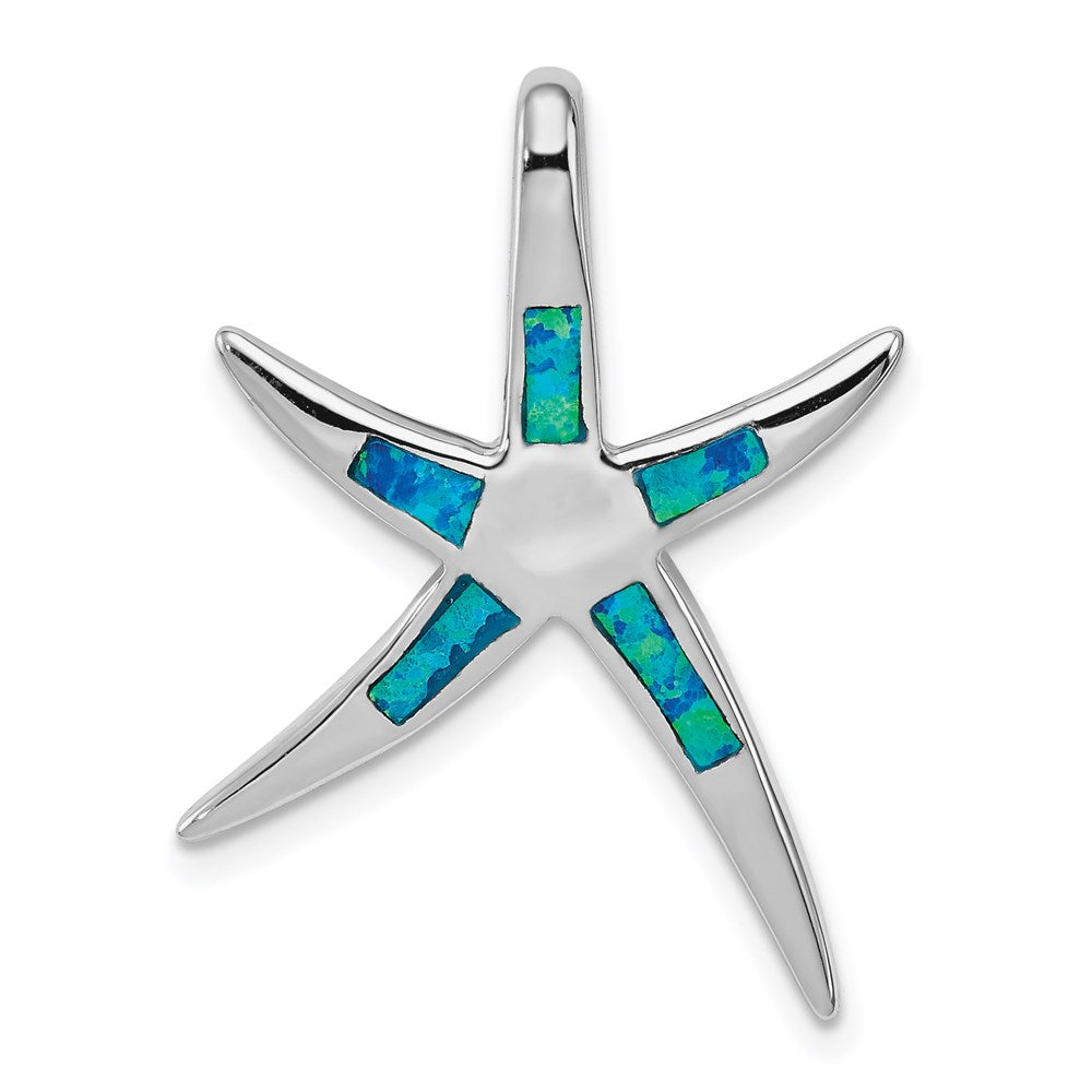 Sterling Silver Rhodium-plated Created Blue Opal Inlay Flat Starfish Slide QP1895