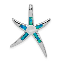 Sterling Silver Rhodium-plated Created Blue Opal Inlay Flat Starfish Slide QP1895