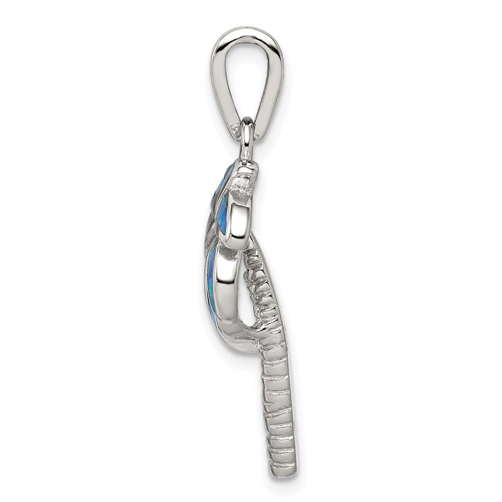 Sterling Silver Rhodium-plated Created Blue Opal Inlay Palm Tree Pendant QP1896