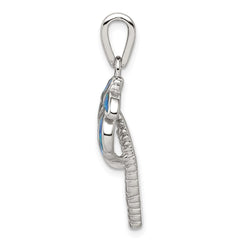 Sterling Silver Rhodium-plated Created Blue Opal Inlay Palm Tree Pendant QP1896