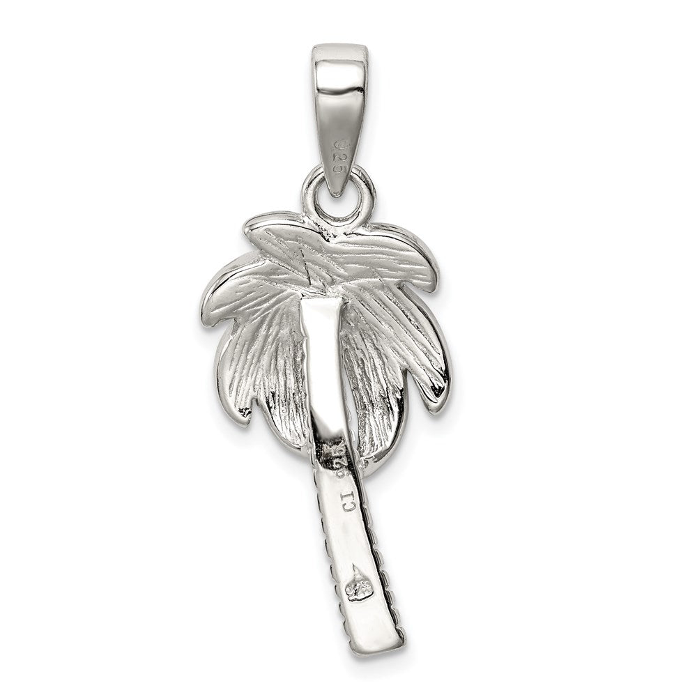 Sterling Silver Rhodium-plated Created Blue Opal Inlay Palm Tree Pendant QP1896
