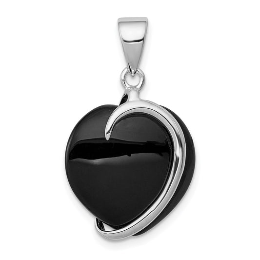 Sterling Silver Onyx Heart Pendant QP193