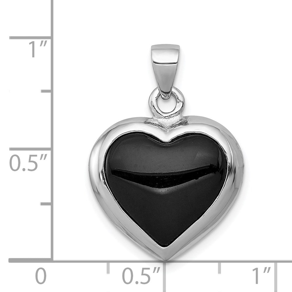 Sterling Silver Rhod-pltd Onyx/Mother of Pearl Reversible Heart Pendant QP194