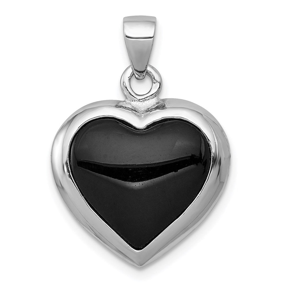 Sterling Silver Rhod-pltd Onyx/Mother of Pearl Reversible Heart Pendant QP194