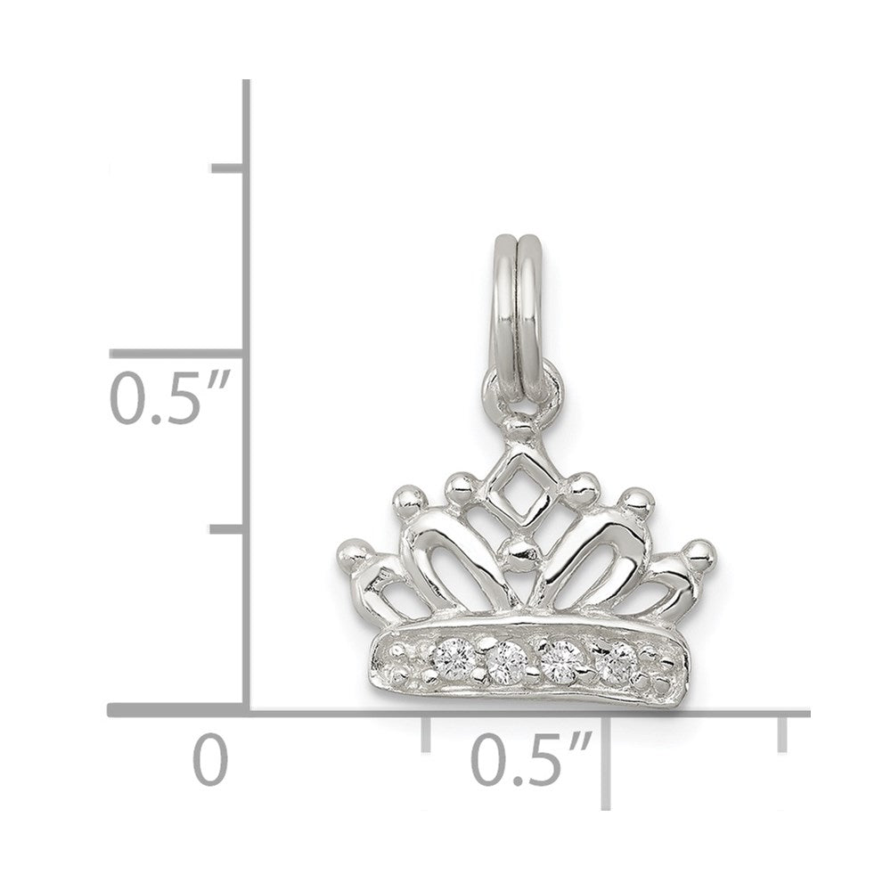 Sterling Silver Rhodium-plated CZ Polished Crown Charm QP1956